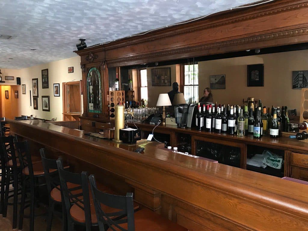 Wood bar and back bar, The Corner Bistro and Wine Bar, 213 Penn Street, Baltimore, MD 21230